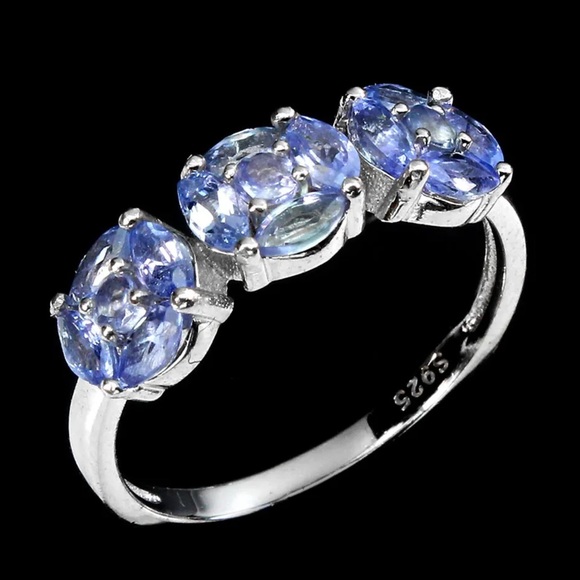 Earth Art hand crafted artisan Jewelry - White gold Tanzanite ring size 8